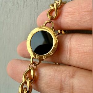 18K Gold Plated Cuban Link Bracelet with Black Enamel Medallion